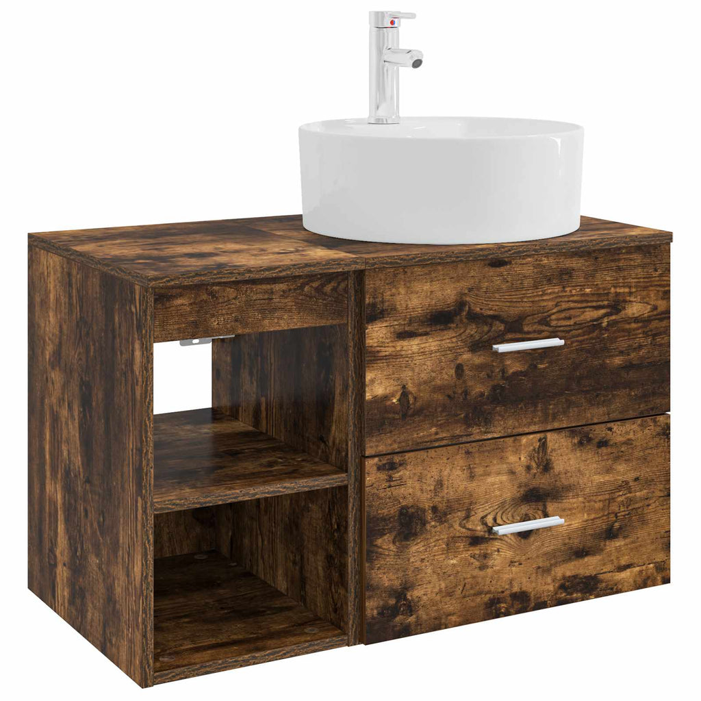 Badezimmermöbel-Set 2 pcs Geräucherte Eiche Holzwerkstoff