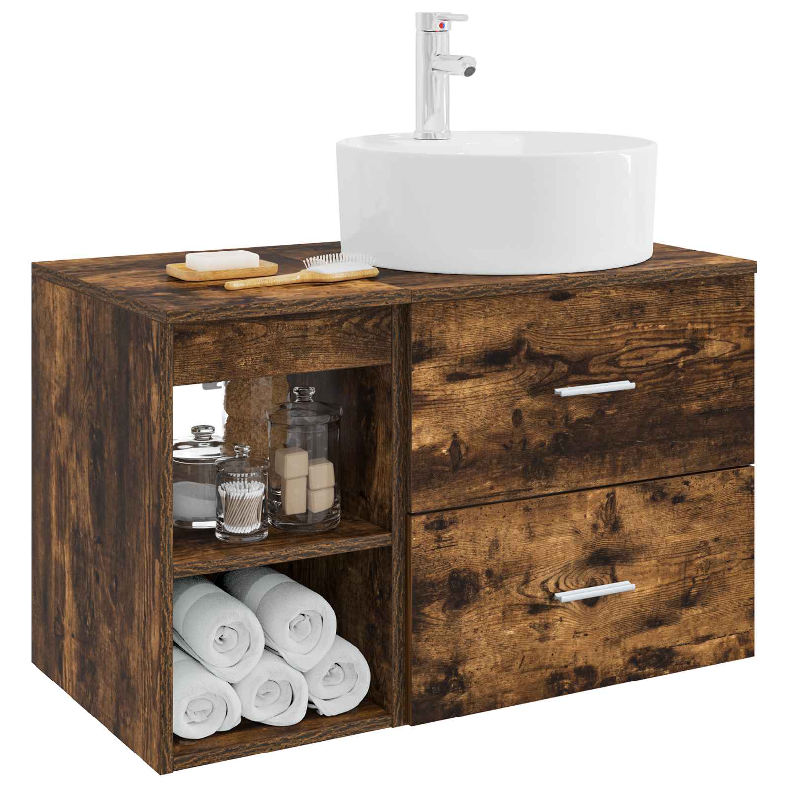 Badezimmermöbel-Set 2 pcs Geräucherte Eiche Holzwerkstoff