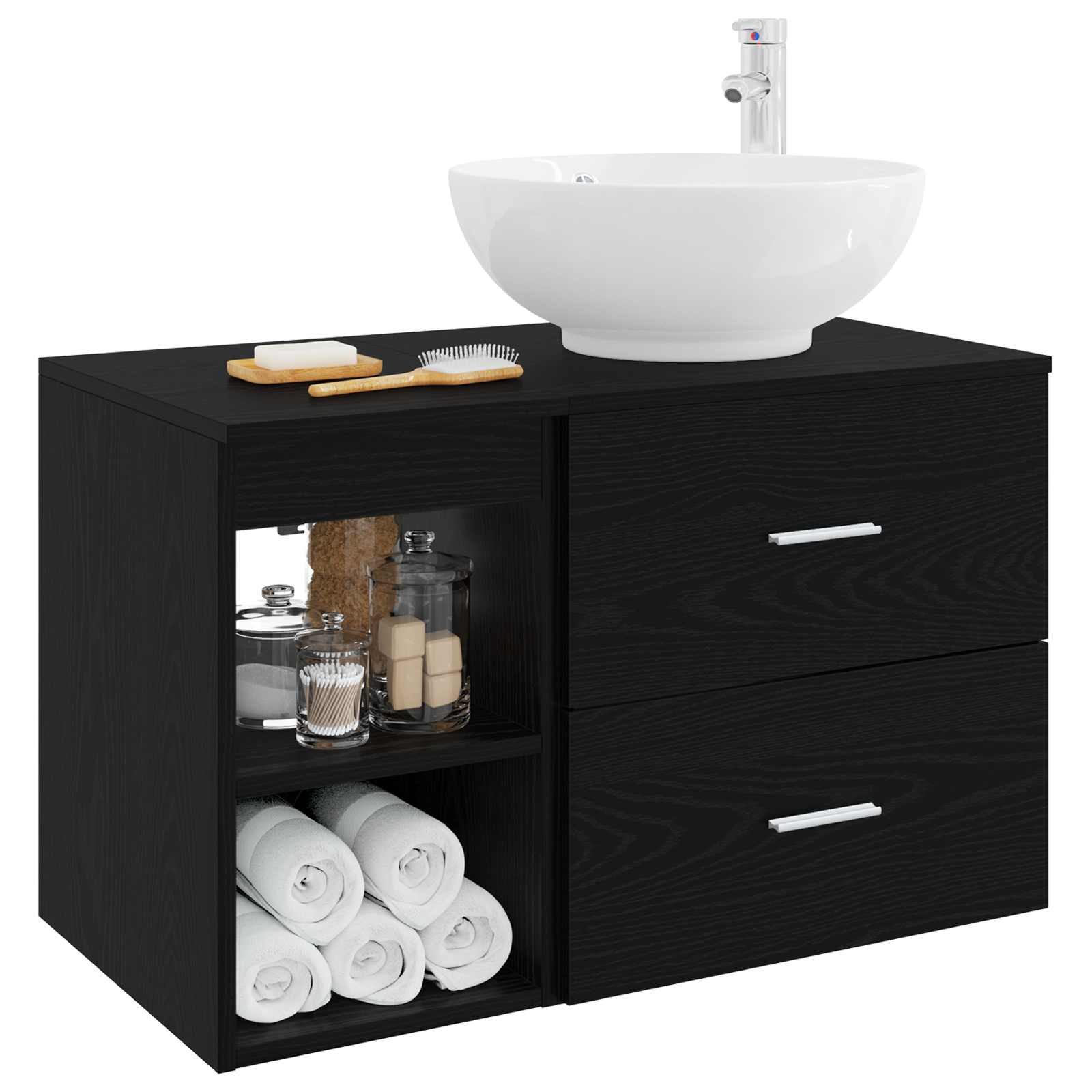 Badezimmermöbel-Set 2 pcs Schwarze Eiche Holzwerkstoff