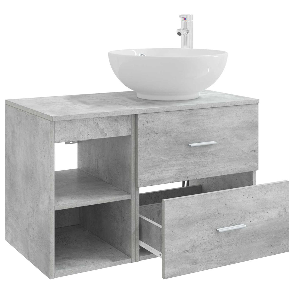 Badezimmermöbel-Set 2 pcs Betongrau Holzwerkstoff