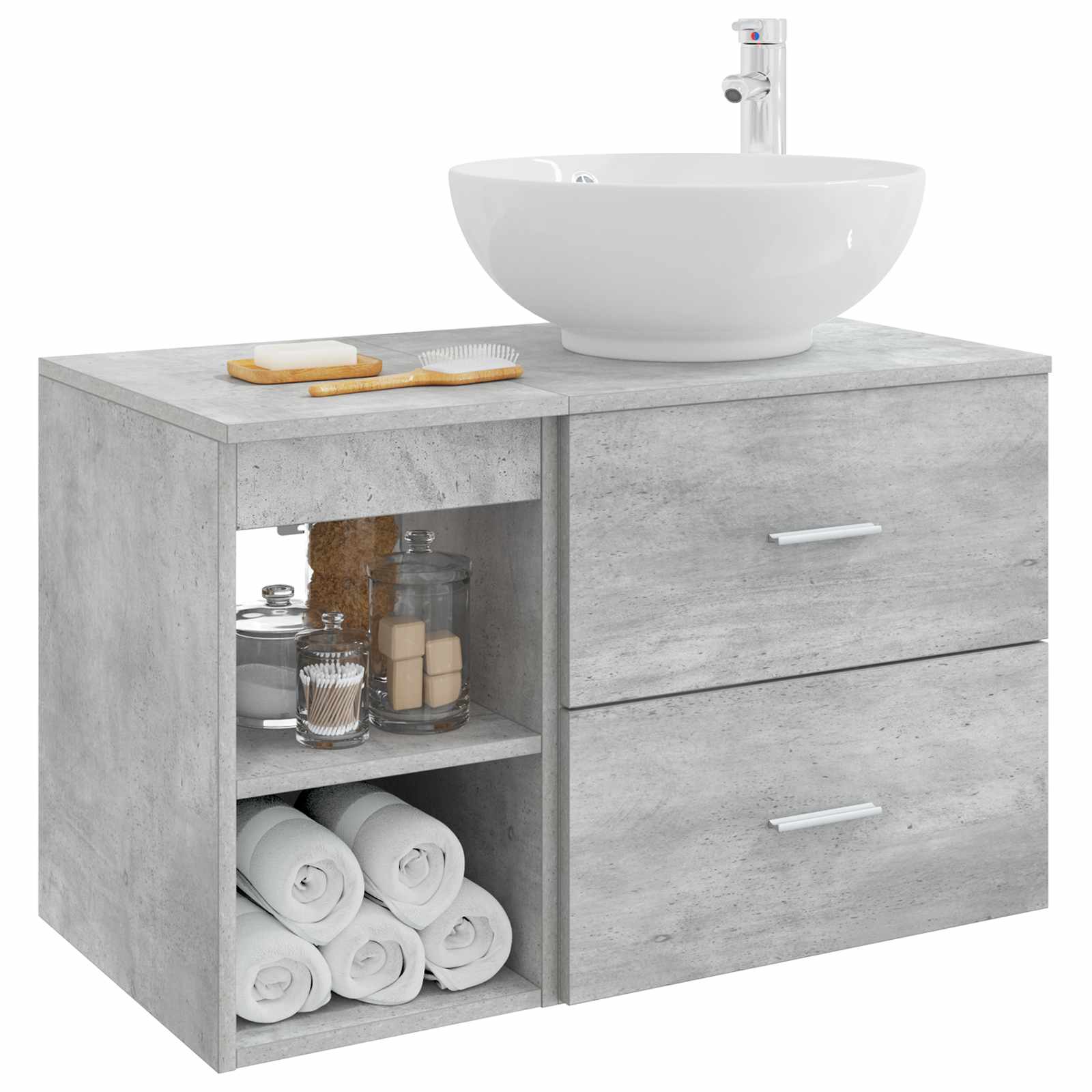 Badezimmermöbel-Set 2 pcs Betongrau Holzwerkstoff
