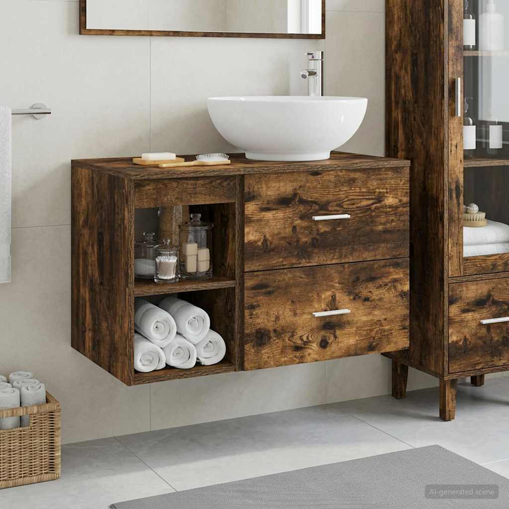 Badezimmermöbel-Set 2 pcs Geräucherte Eiche Holzwerkstoff