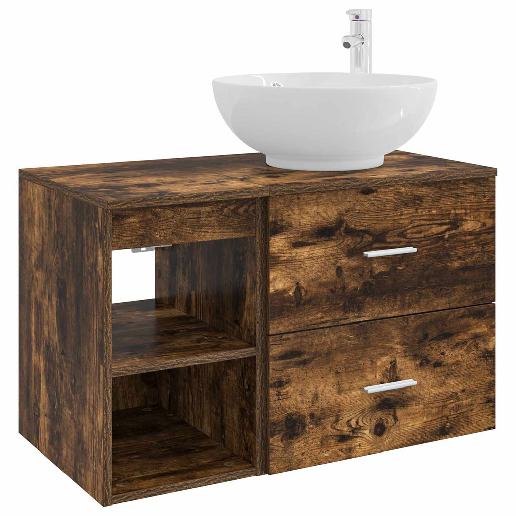 Badezimmermöbel-Set 2 pcs Geräucherte Eiche Holzwerkstoff