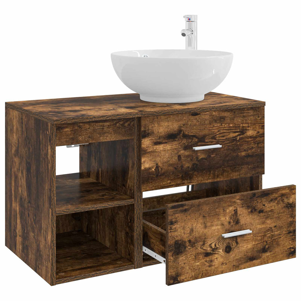 Badezimmermöbel-Set 2 pcs Geräucherte Eiche Holzwerkstoff