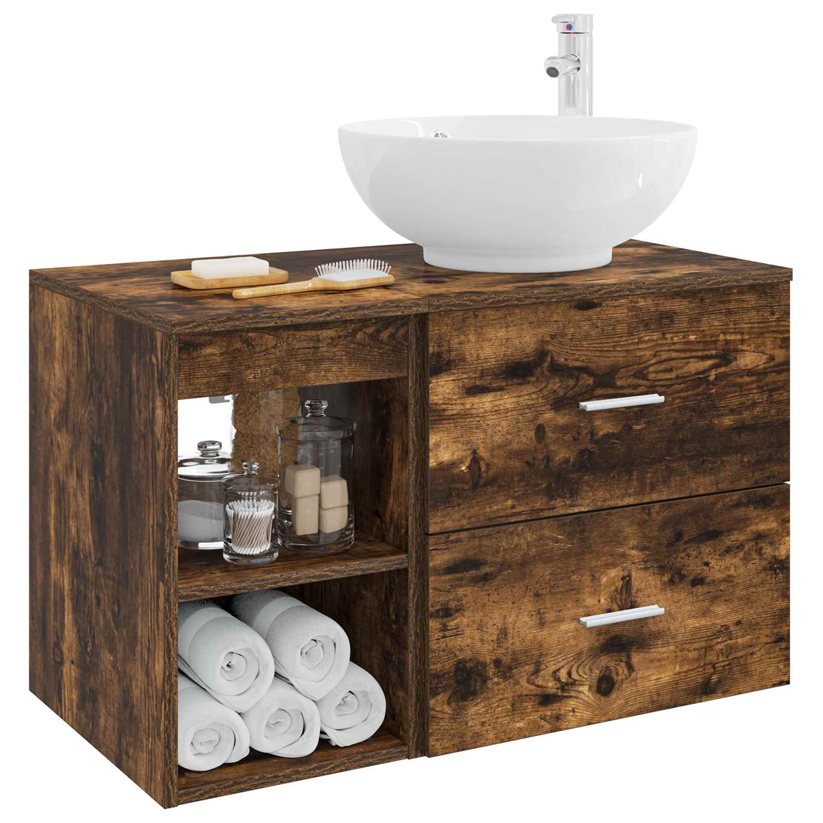 Badezimmermöbel-Set 2 pcs Geräucherte Eiche Holzwerkstoff