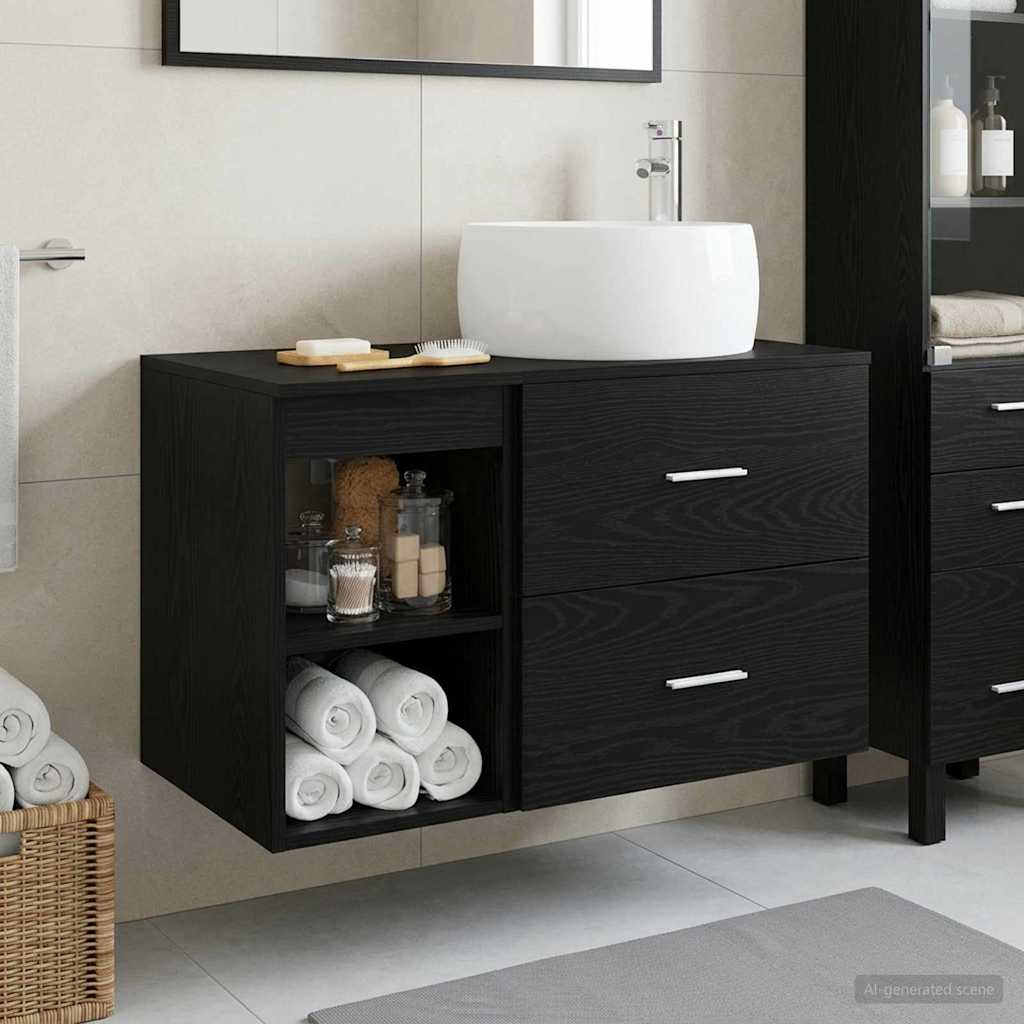 Badezimmermöbel-Set 2 pcs Schwarze Eiche Holzwerkstoff