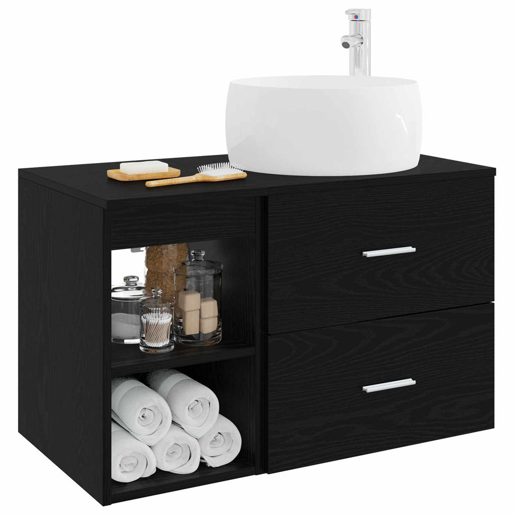 Badezimmermöbel-Set 2 pcs Schwarze Eiche Holzwerkstoff