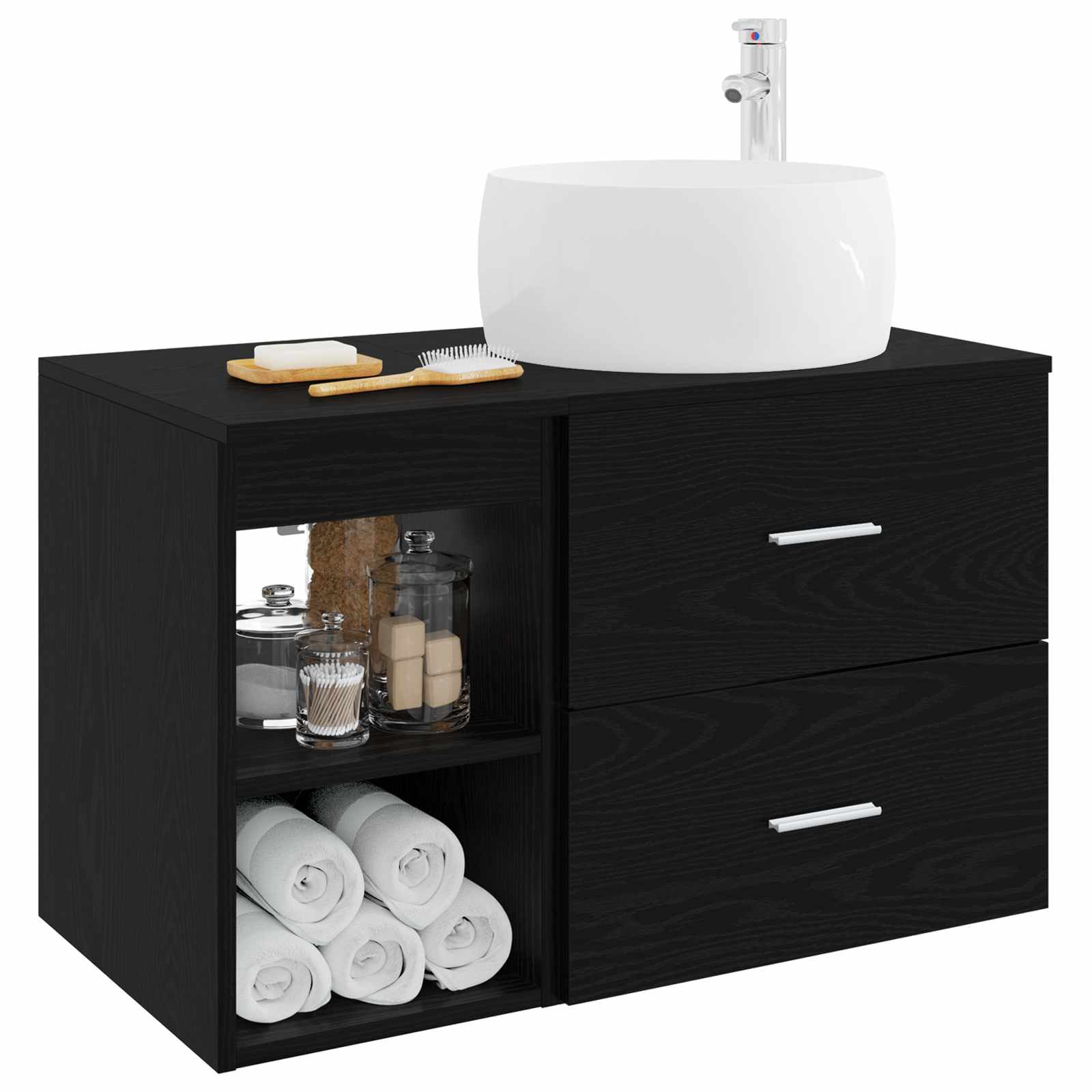 Badezimmermöbel-Set 2 pcs Schwarze Eiche Holzwerkstoff