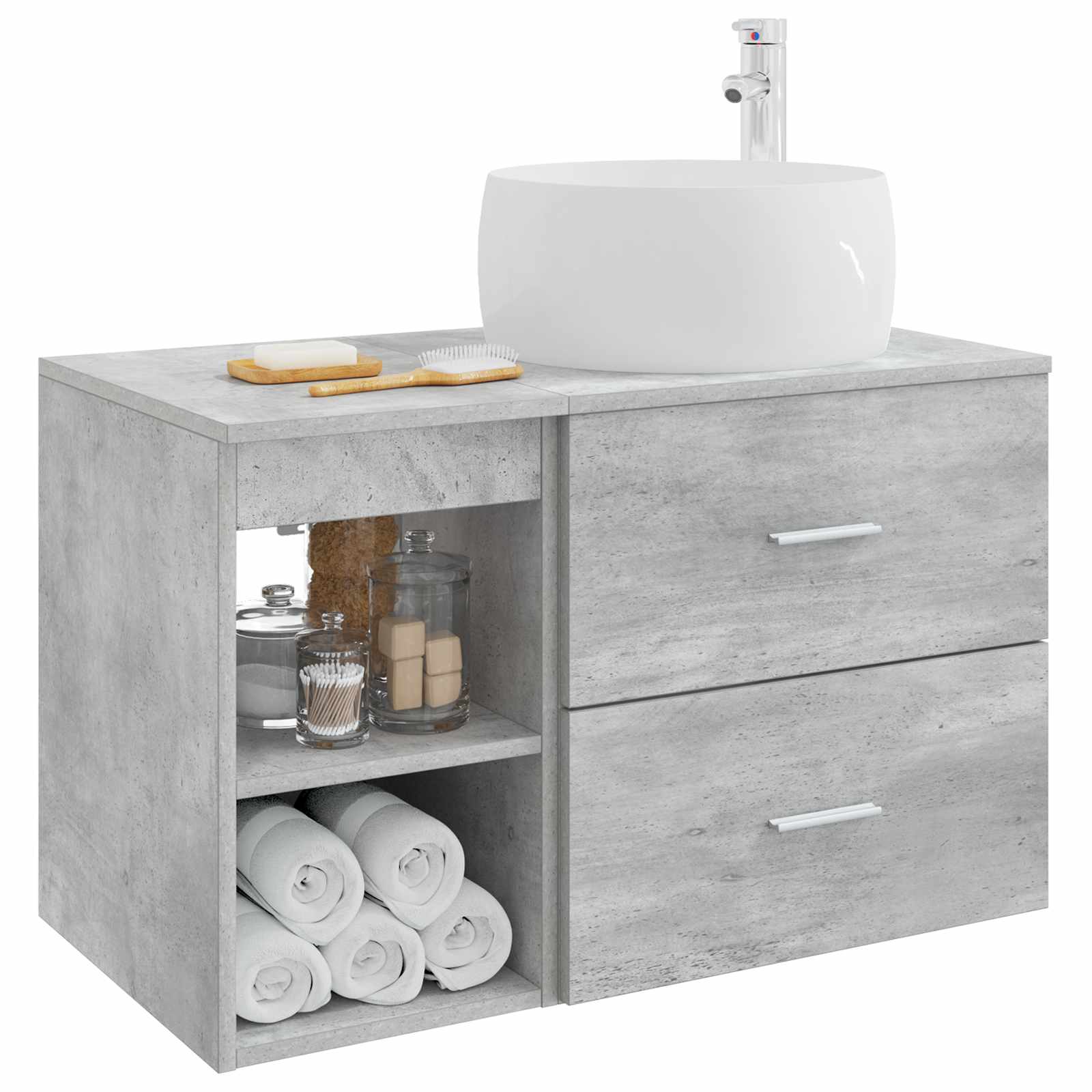 Badezimmermöbel-Set 2 pcs Betongrau Holzwerkstoff