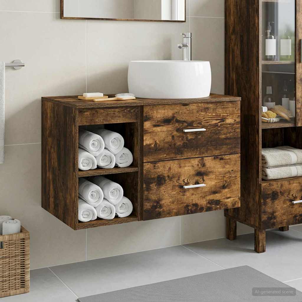 Badezimmermöbel-Set 2 pcs Geräucherte Eiche Holzwerkstoff