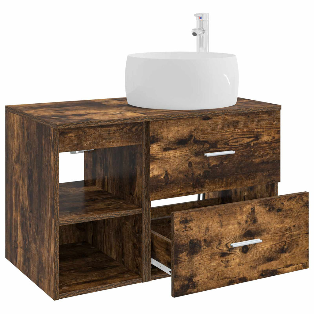 Badezimmermöbel-Set 2 pcs Geräucherte Eiche Holzwerkstoff