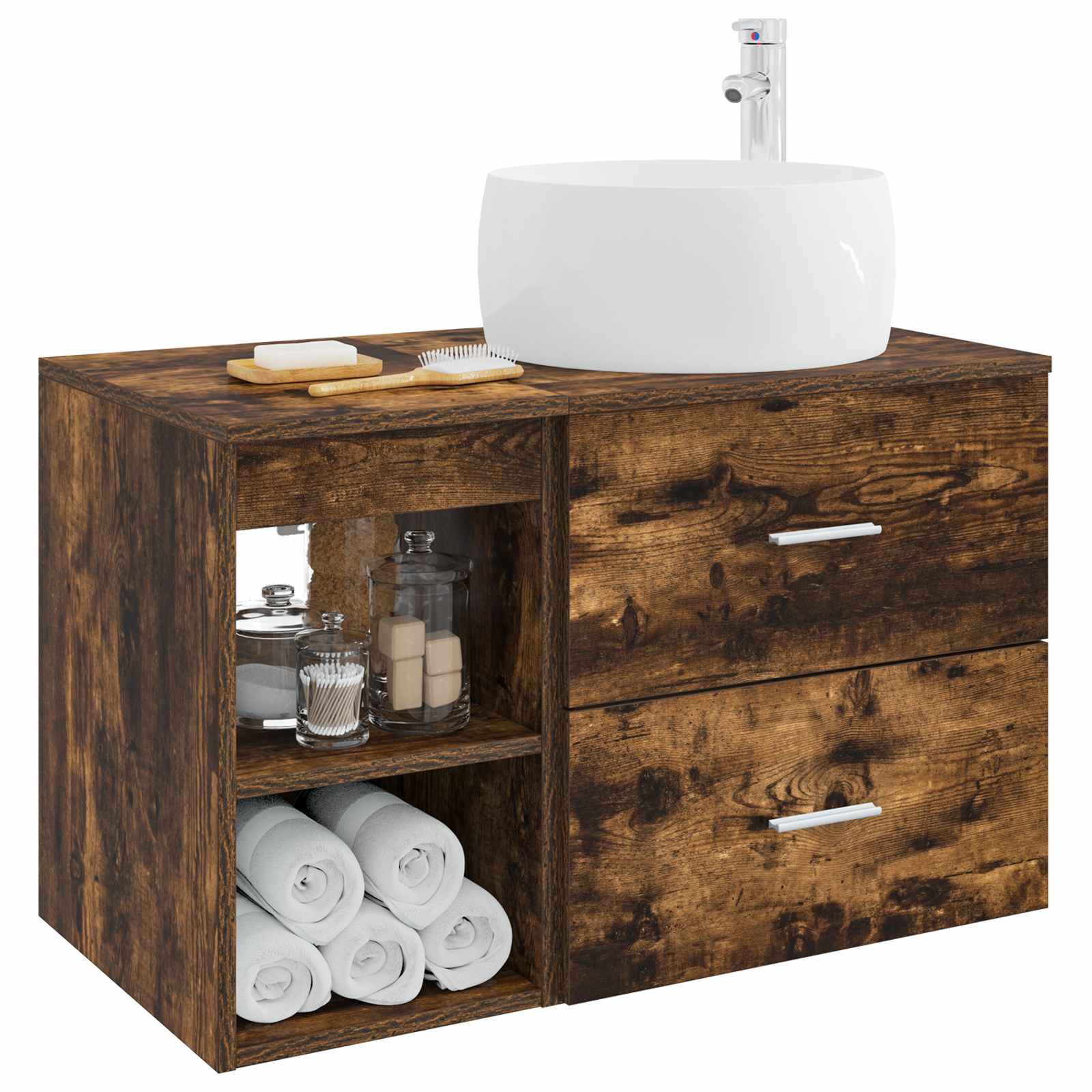 Badezimmermöbel-Set 2 pcs Geräucherte Eiche Holzwerkstoff