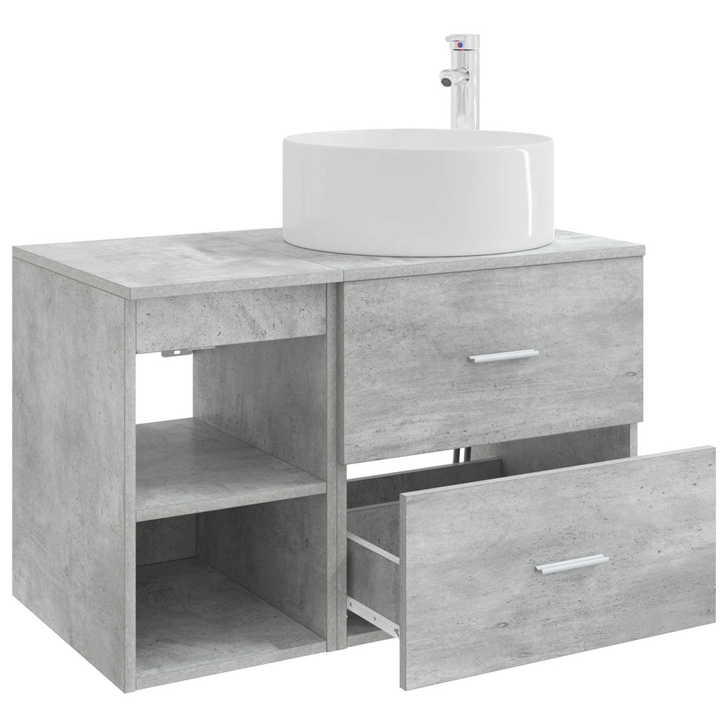 Badezimmermöbel-Set 2 pcs Betongrau Holzwerkstoff