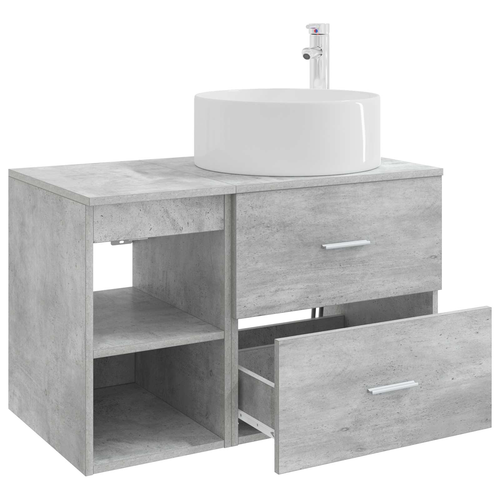 Badezimmermöbel-Set 2 pcs Betongrau Holzwerkstoff