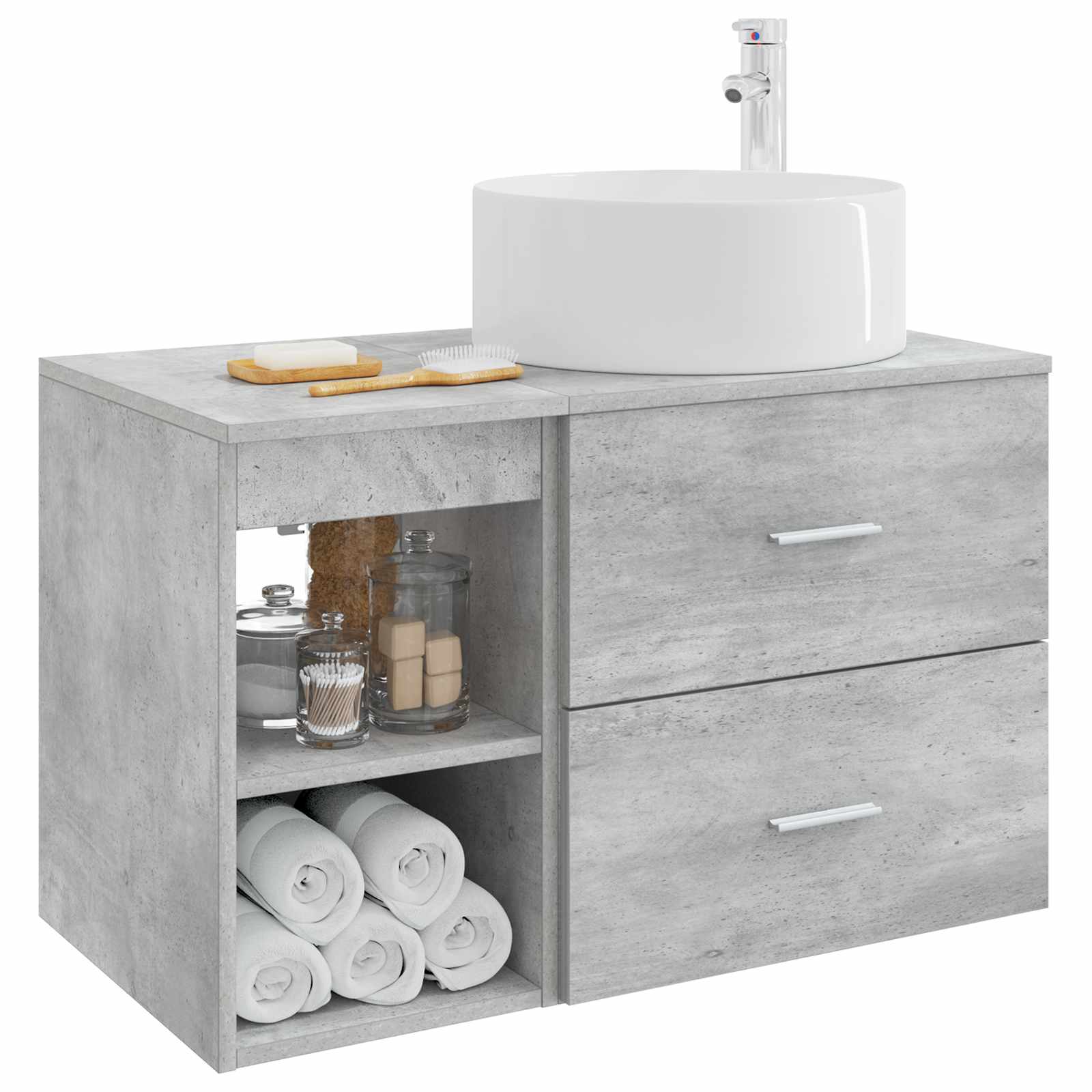 Badezimmermöbel-Set 2 pcs Betongrau Holzwerkstoff