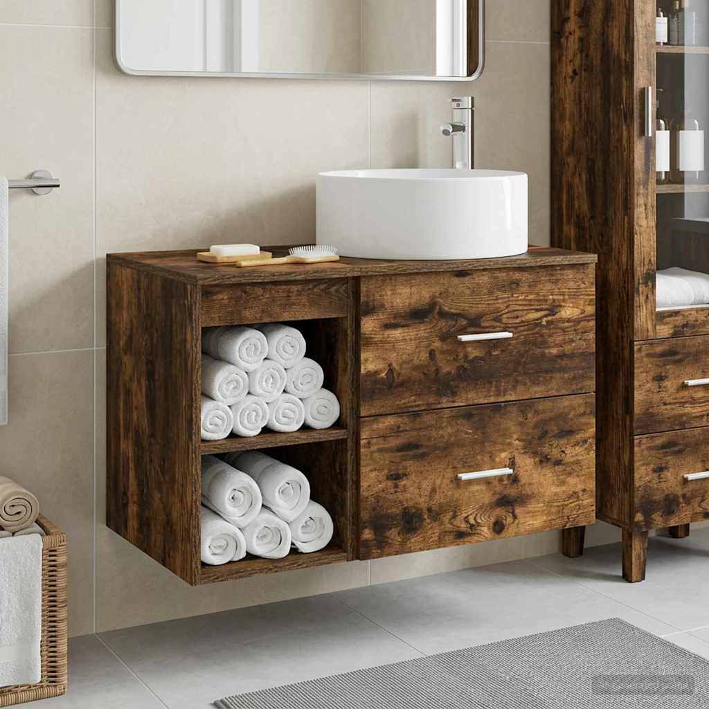 Badezimmermöbel-Set 2 pcs Geräucherte Eiche Holzwerkstoff