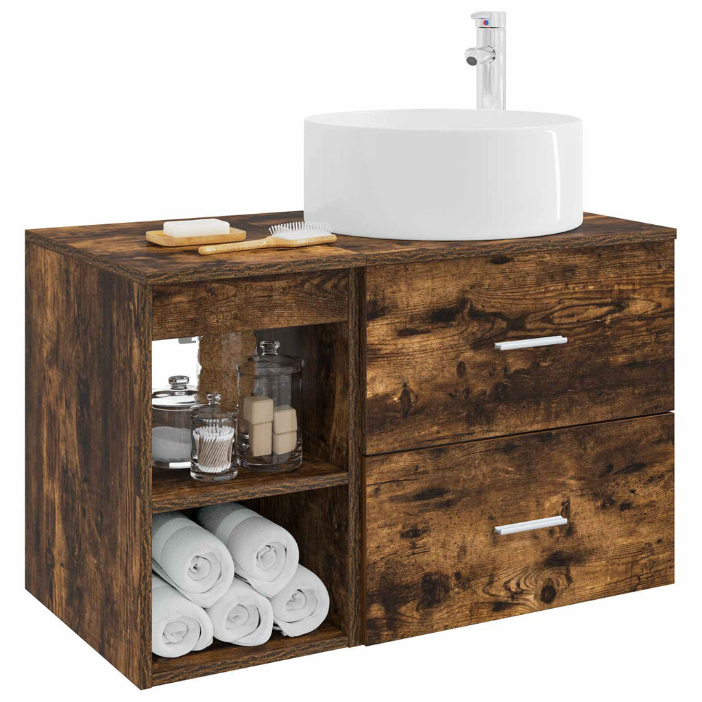 Badezimmermöbel-Set 2 pcs Geräucherte Eiche Holzwerkstoff