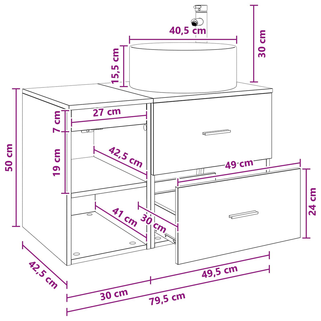 Badezimmermöbel-Set 2 pcs Geräucherte Eiche Holzwerkstoff