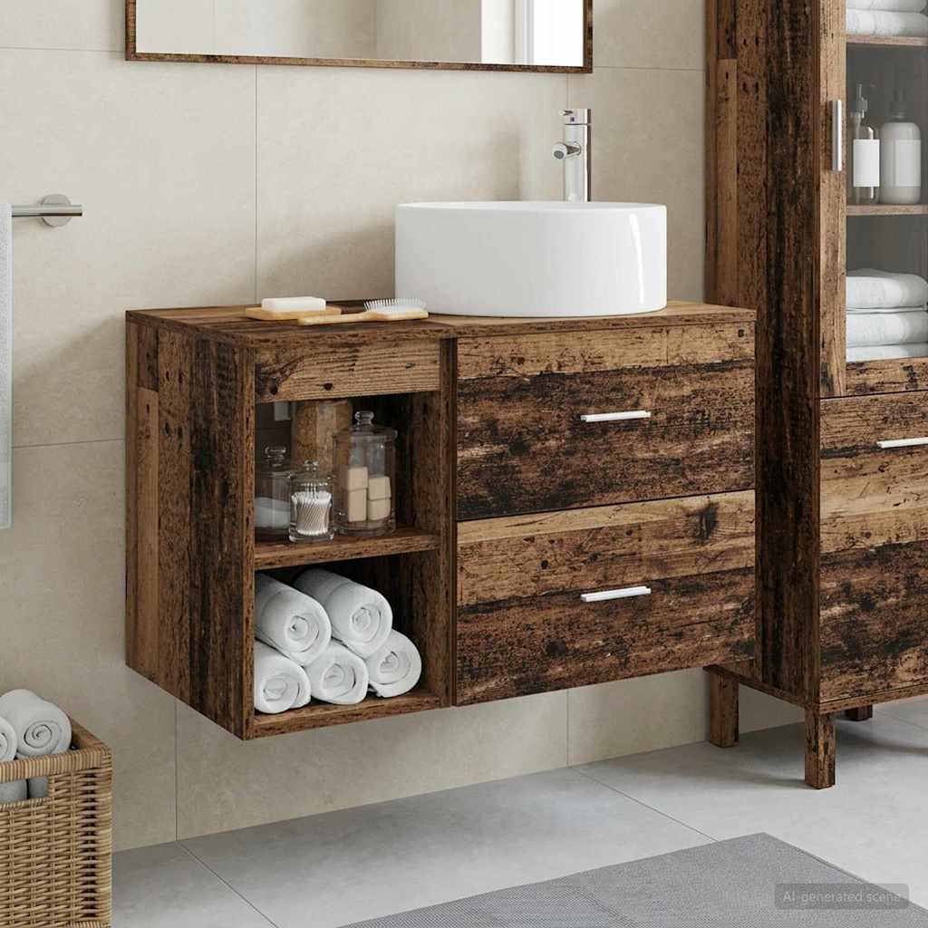 Badezimmermöbel-Set 2 pcs Altholz Holzwerkstoff