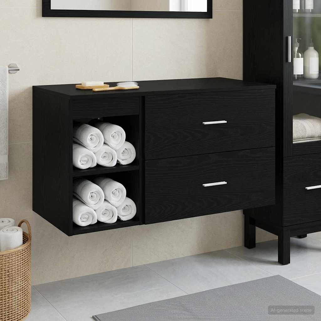 Badezimmermöbel-Set 2 pcs Schwarze Eiche Holzwerkstoff