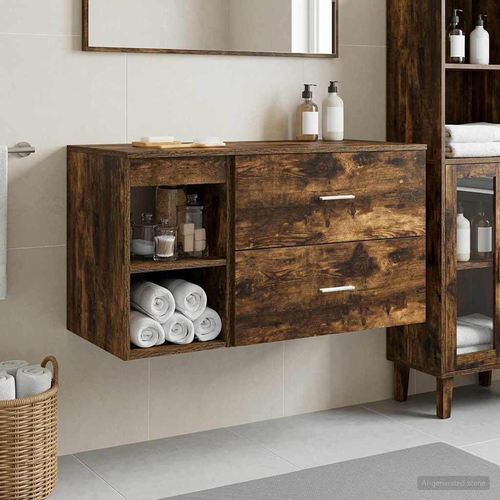 Badezimmermöbel-Set 2 pcs Geräucherte Eiche Holzwerkstoff