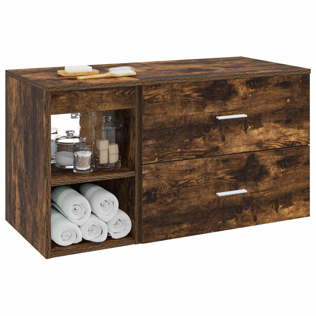 Badezimmermöbel-Set 2 pcs Geräucherte Eiche Holzwerkstoff