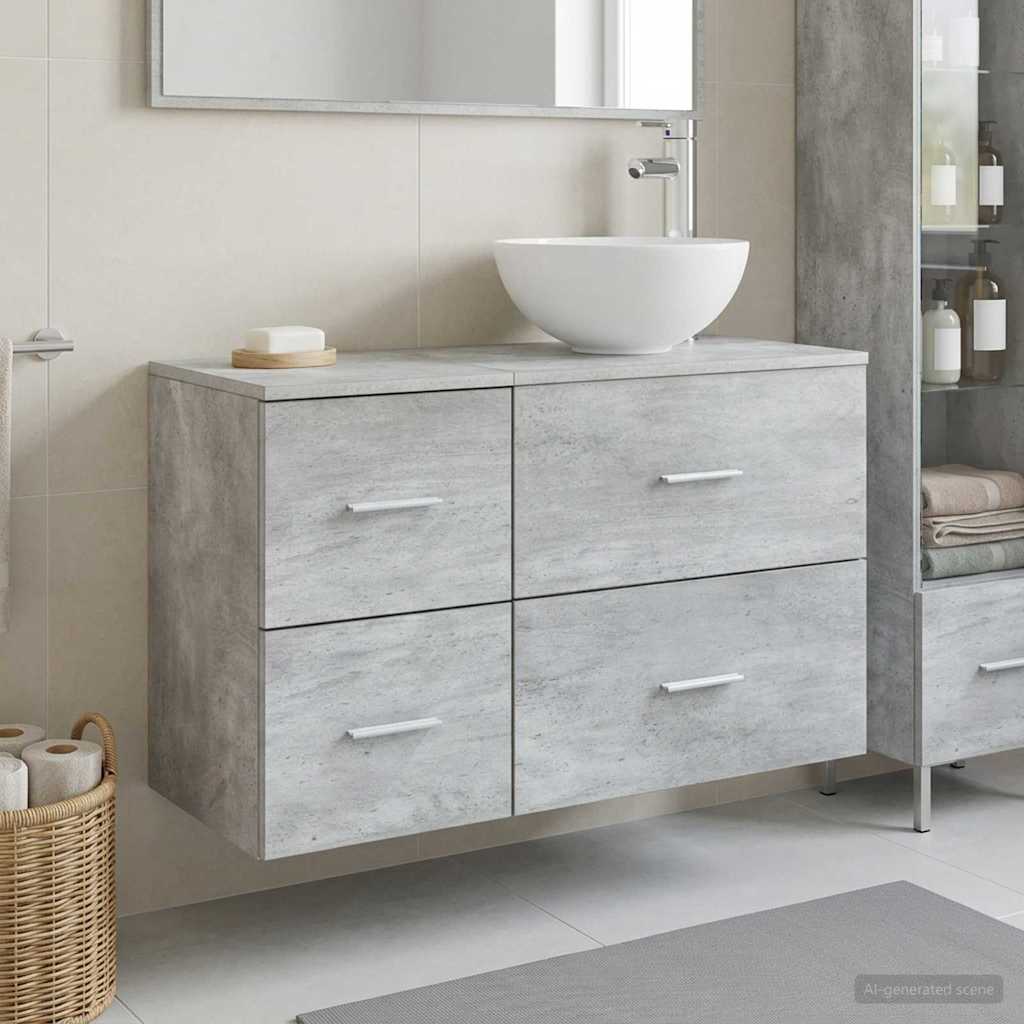 Badezimmermöbel-Set 2 pcs Betongrau Holzwerkstoff