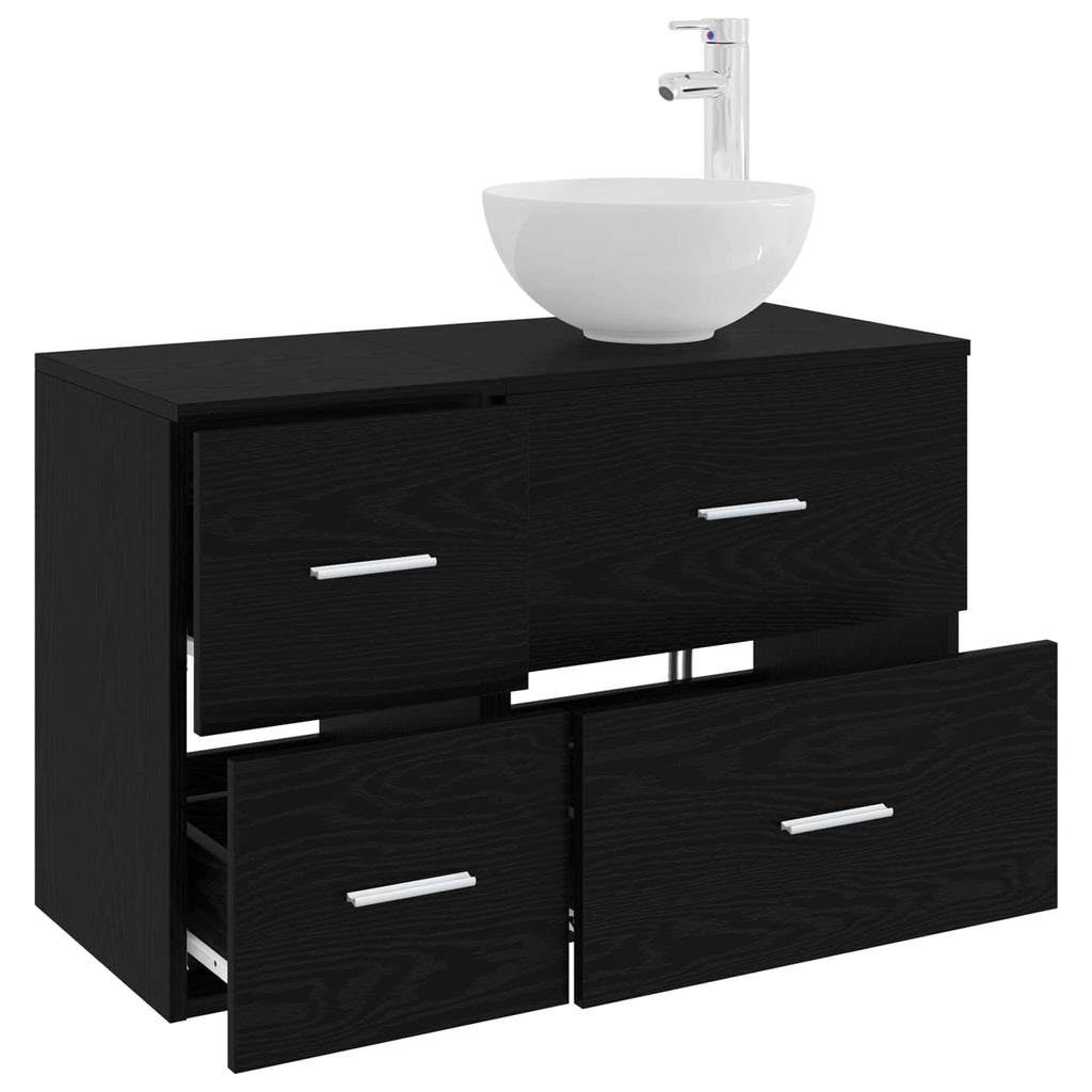 Badezimmermöbel-Set 2 pcs Schwarze Eiche Holzwerkstoff