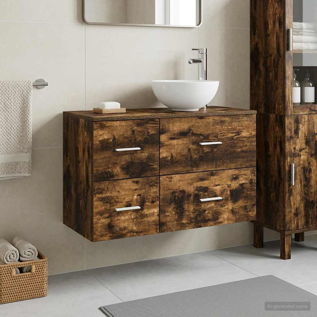 Badezimmermöbel-Set 2 pcs Geräucherte Eiche Holzwerkstoff