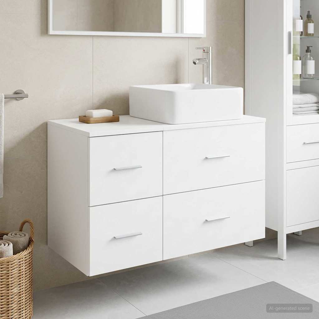 Badezimmermöbel-Set 2 pcs Weiß Holzwerkstoff