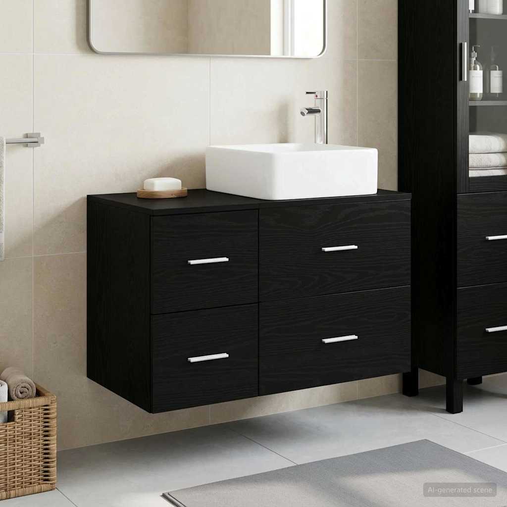Badezimmermöbel-Set 2 pcs Schwarze Eiche Holzwerkstoff