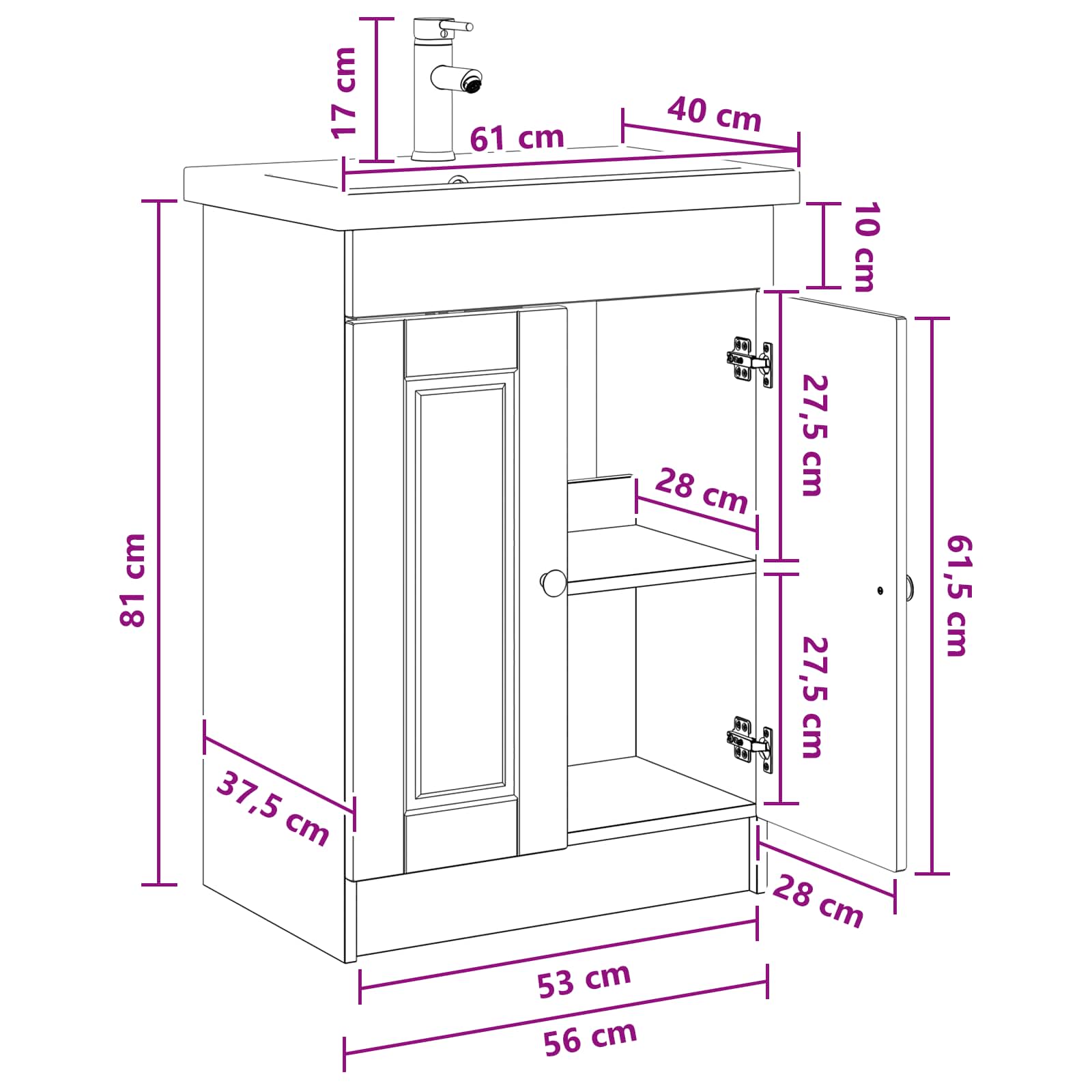 Badezimmermöbel-Set Schwarz 56 x 37,5 x 81 cm Holzwerkstoff