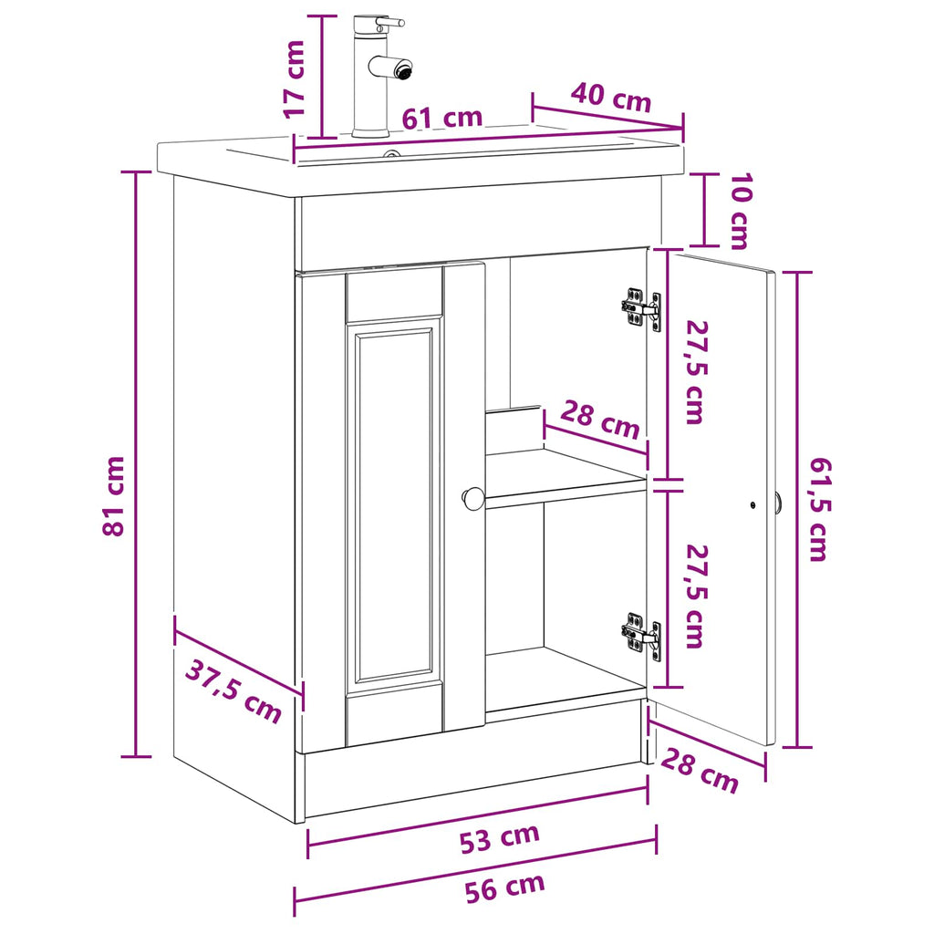 Badezimmermöbel-Set Grau Sonoma 56 x 37,5 x 81 cm Holzwerkstoff
