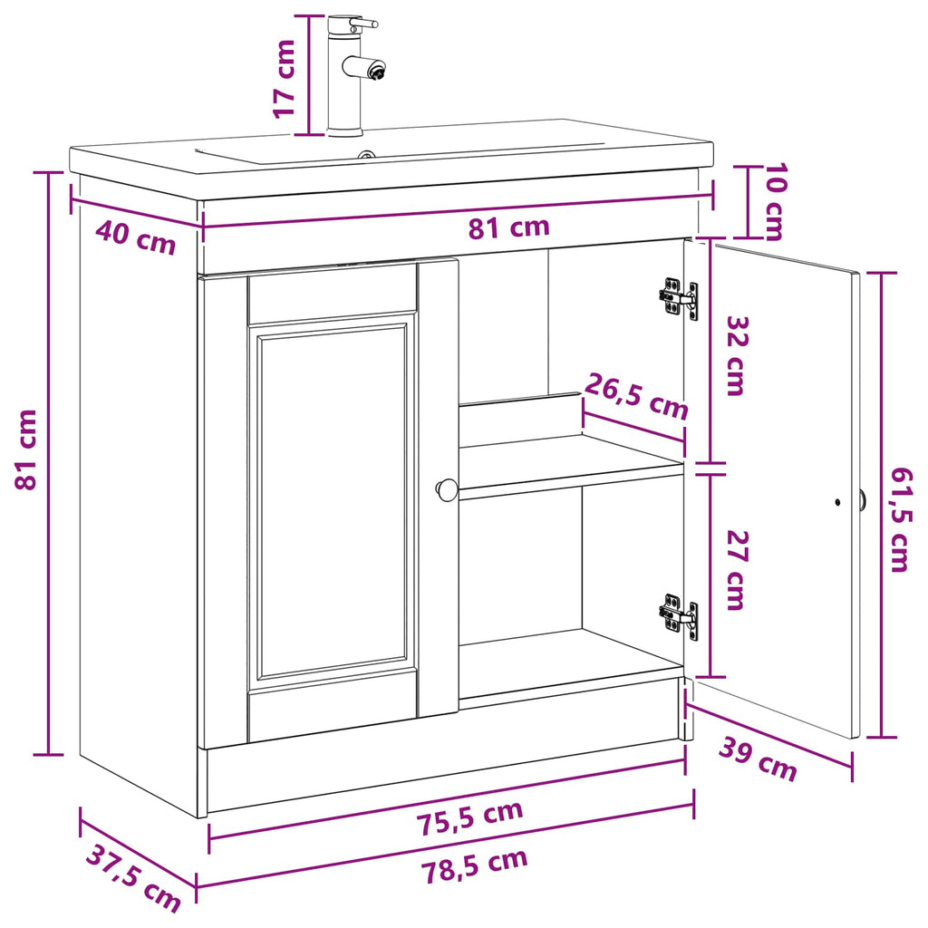 Badezimmermöbel-Set Betongrau 78,5 x 37,5 x 81 cm Holzwerkstoff