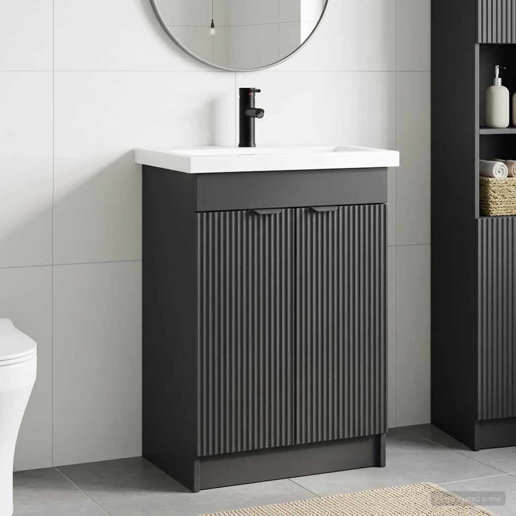 Badezimmermöbel-Set Schwarz 56 x 37,5 x 81 cm Holzwerkstoff