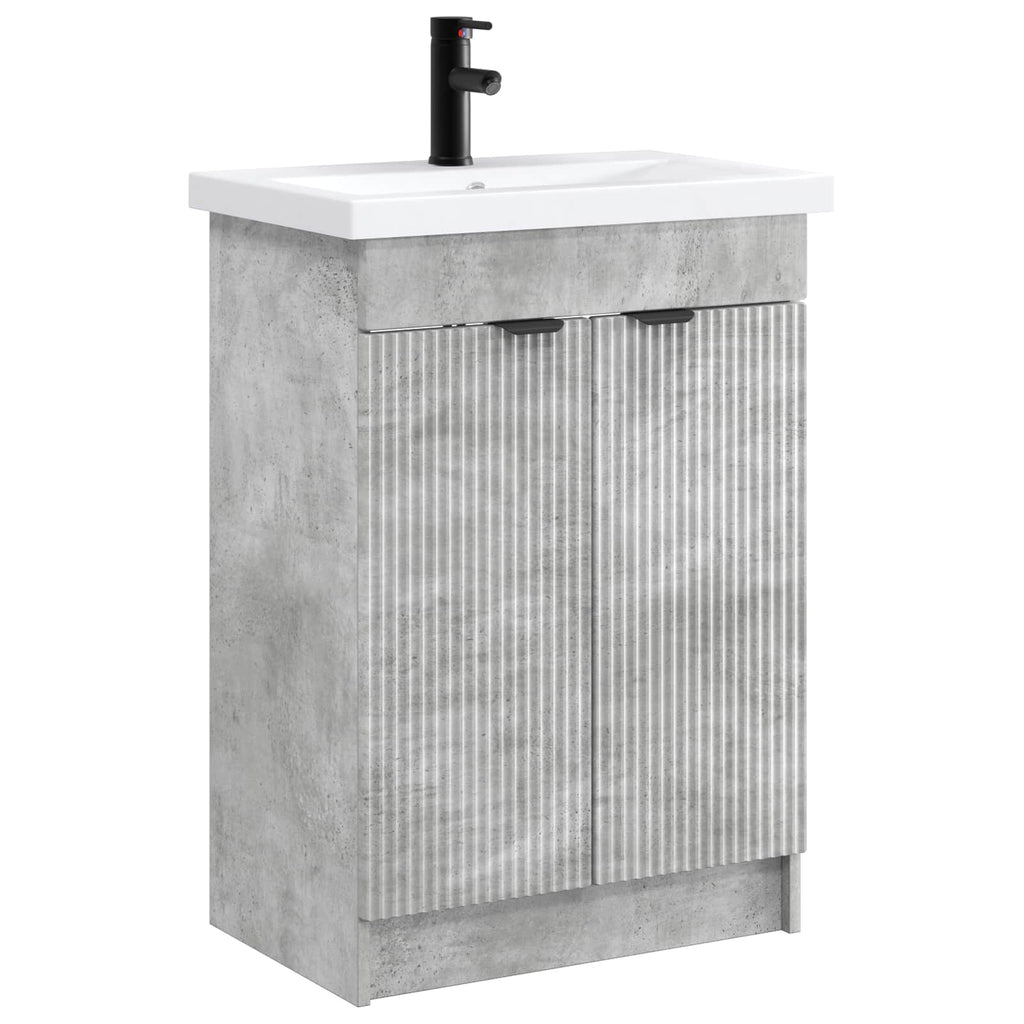 Badezimmermöbel-Set Betongrau 56 x 37,5 x 81 cm Holzwerkstoff