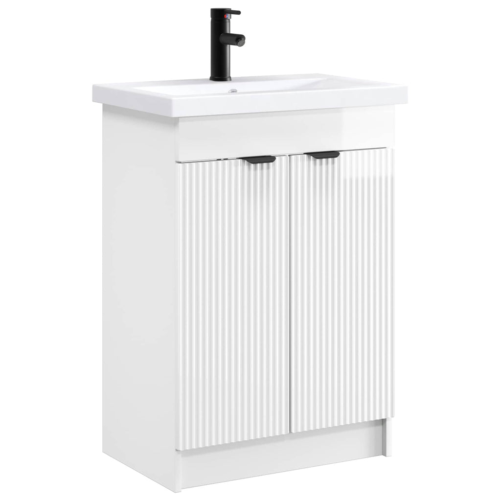 Badezimmermöbel-Set Hochglanz Weiß 56 x 37,5 x 81 cm