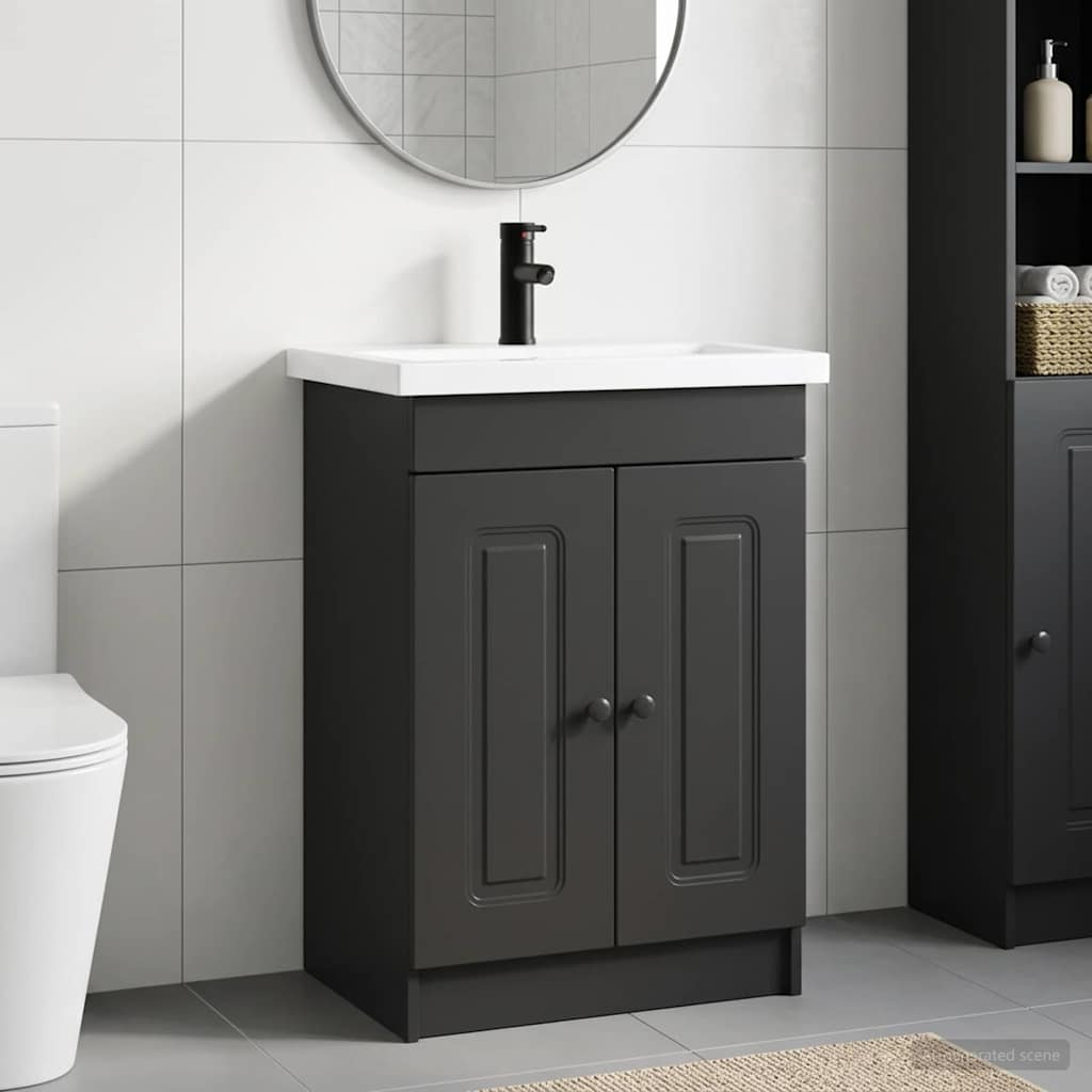 Badezimmermöbel-Set Schwarz 56 x 37,5 x 81 cm Holzwerkstoff