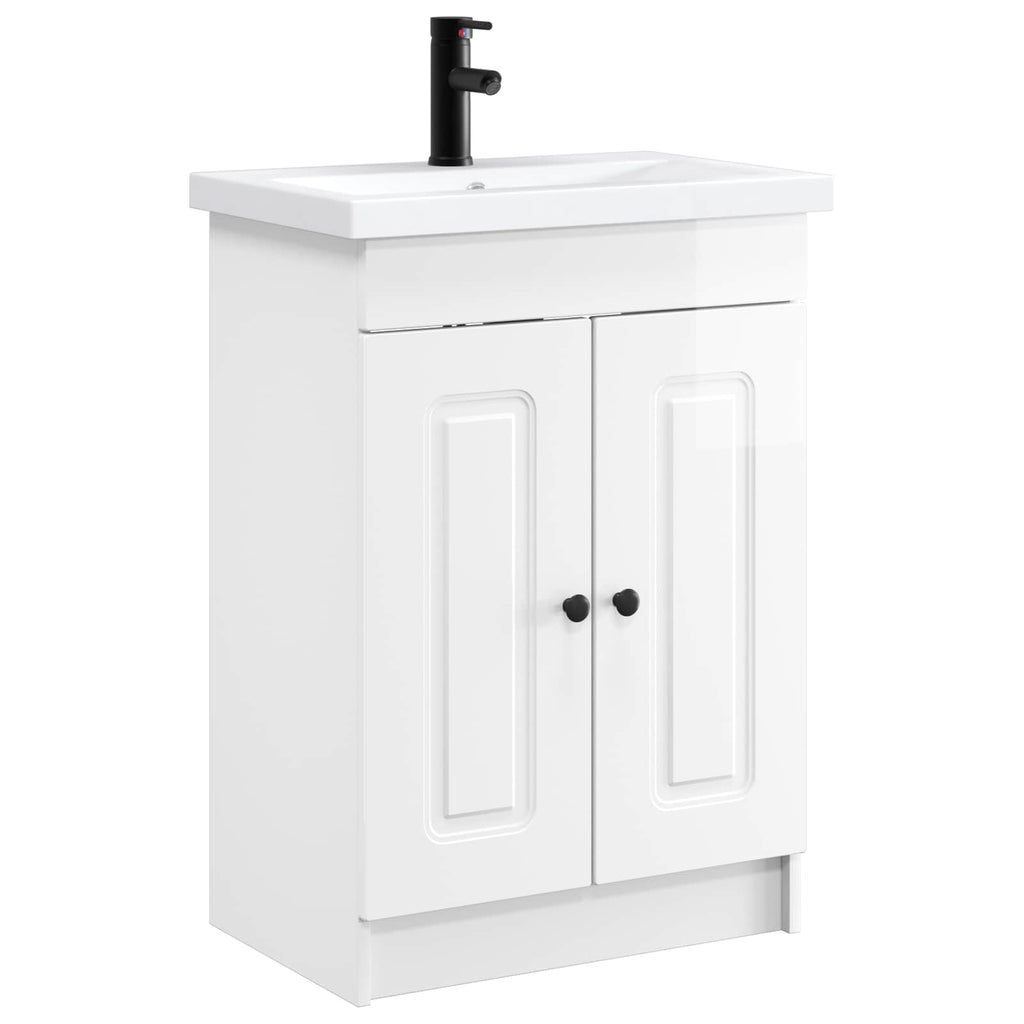Badezimmermöbel-Set Hochglanz Weiß 56 x 37,5 x 81 cm