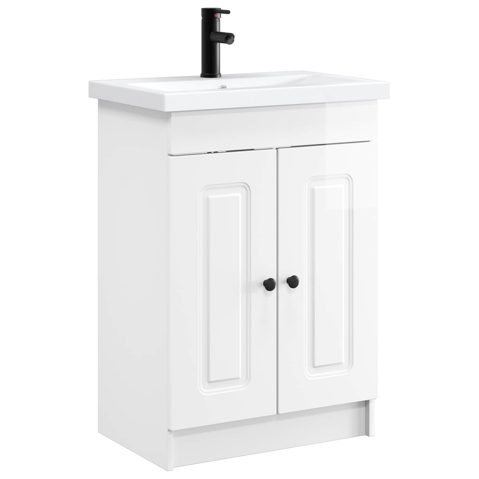 Badezimmermöbel-Set Hochglanz Weiß 56 x 37,5 x 81 cm