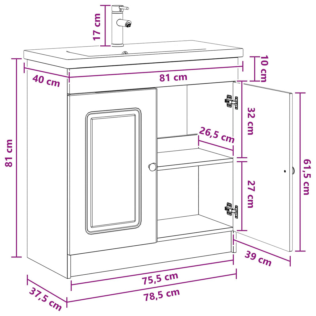 Badezimmermöbel-Set Sonoma-Eiche 78,5 x 37,5 x 81 cm