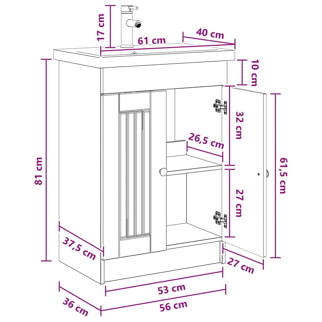 Badezimmermöbel-Set Weiß 56 x 37,5 x 81 cm Holzwerkstoff