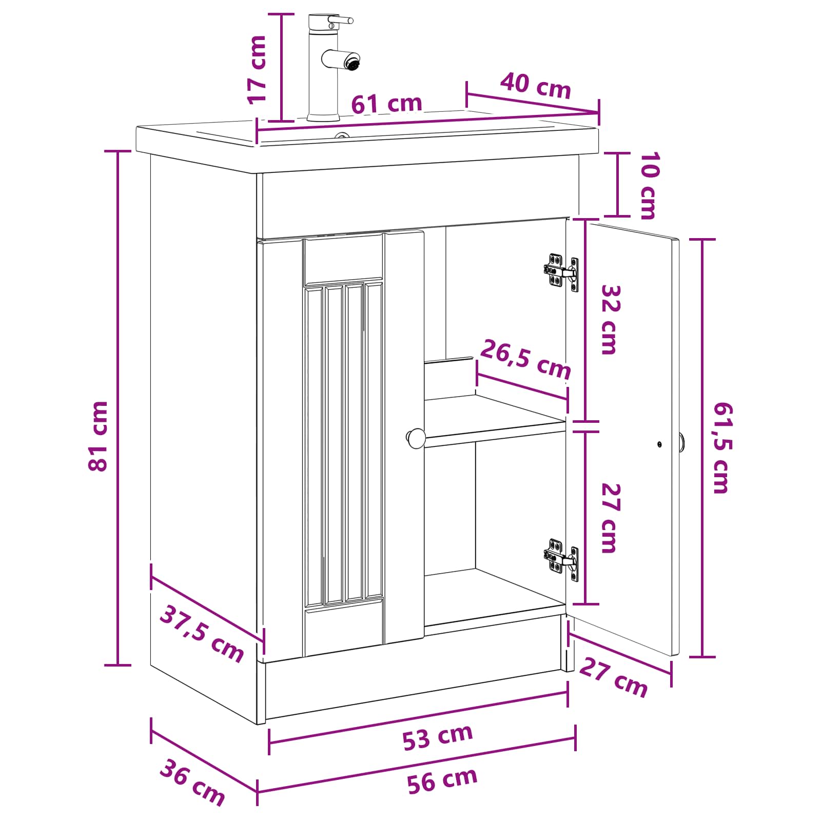 Badezimmermöbel-Set Schwarz 56 x 37,5 x 81 cm Holzwerkstoff