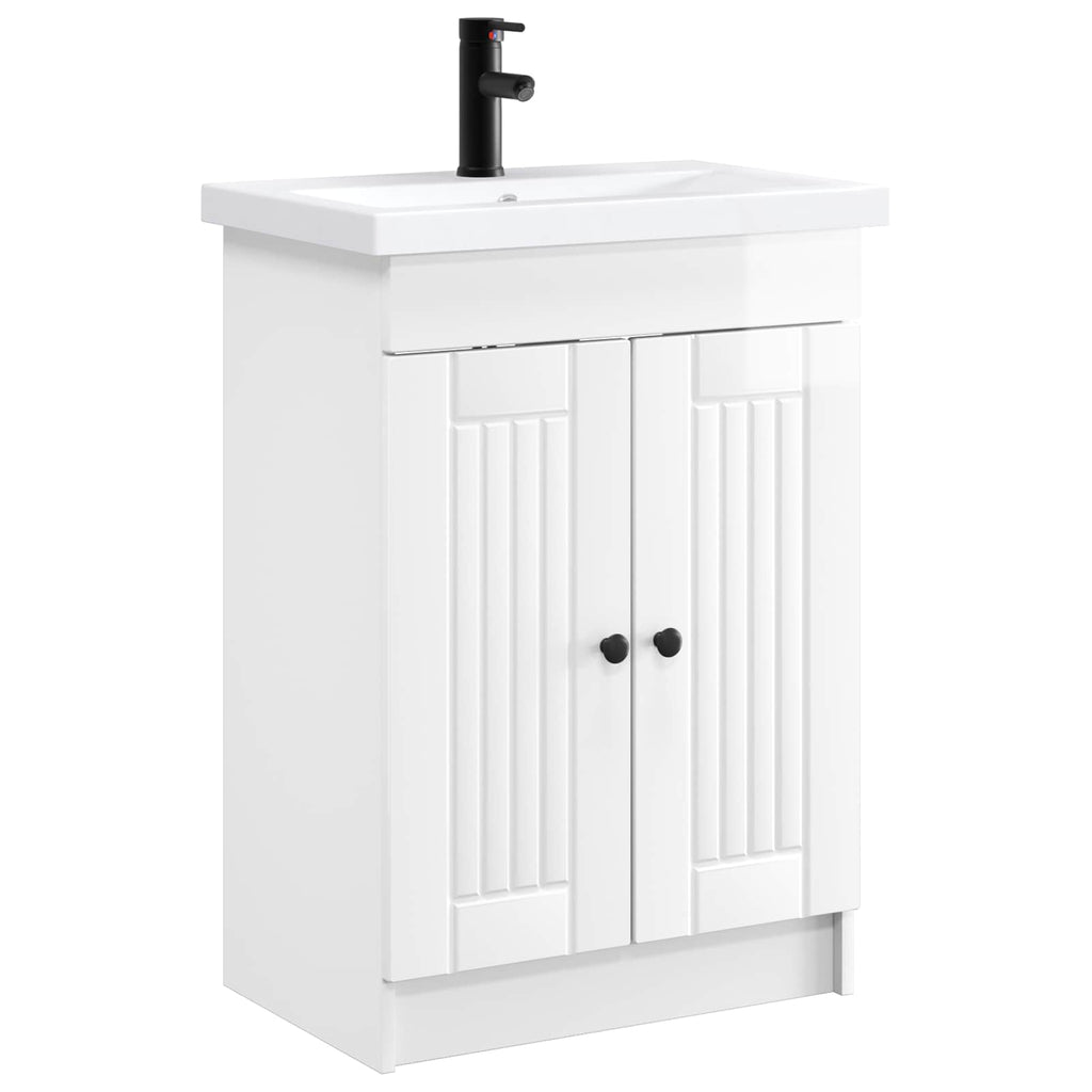 Badezimmermöbel-Set Hochglanz Weiß 56 x 37,5 x 81 cm