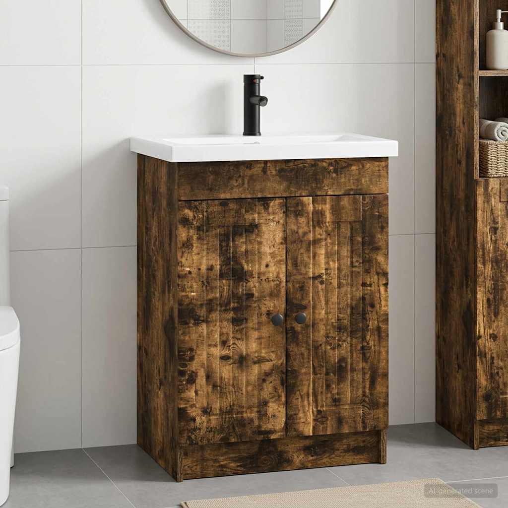 Badezimmermöbel-Set Geräucherte Eiche 56 x 37,5 x 81 cm