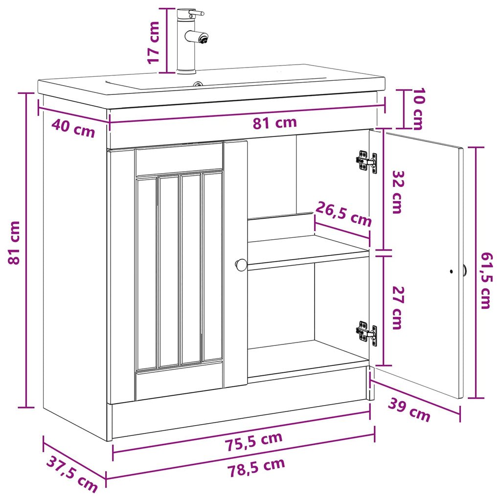 Badezimmermöbel-Set Schwarz 78,5 x 37,5 x 81 cm Holzwerkstoff
