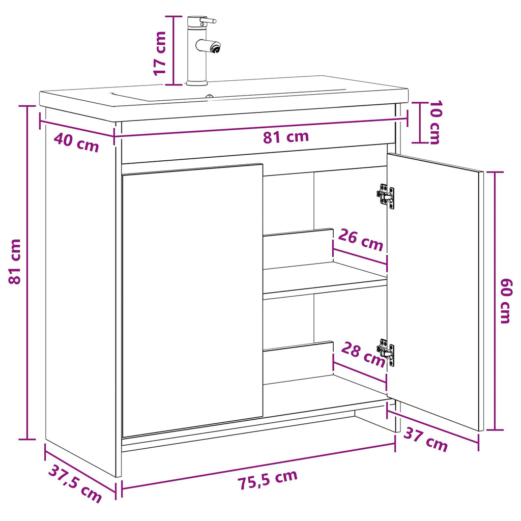Badezimmermöbel-Set Betongrau 81 x 40 x 84,5 cm Holzwerkstoff