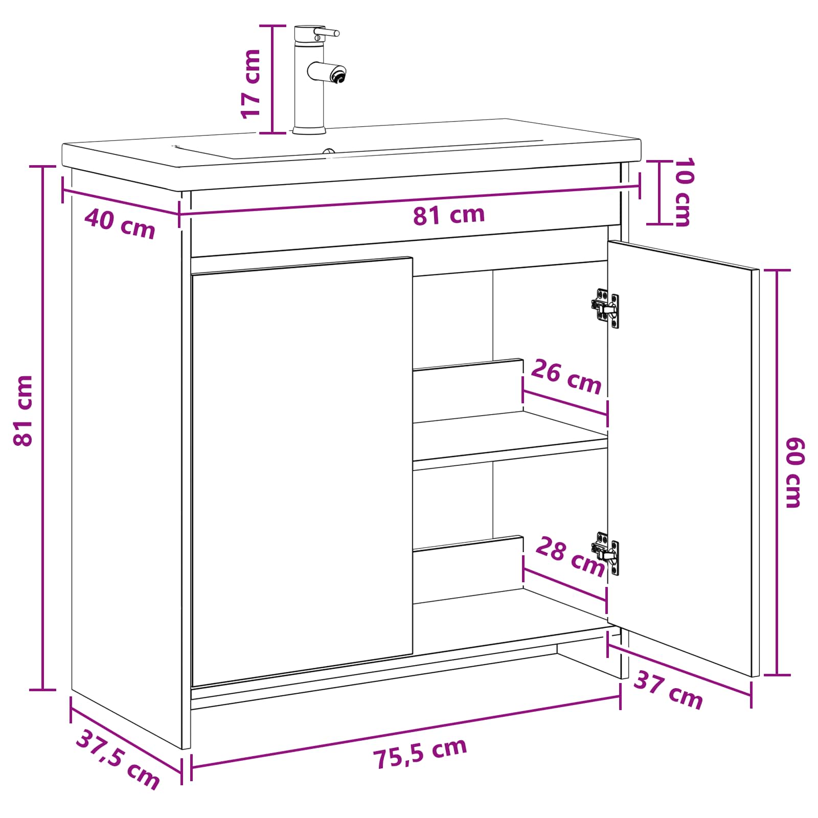 Badezimmermöbel-Set Betongrau 81 x 40 x 84,5 cm Holzwerkstoff