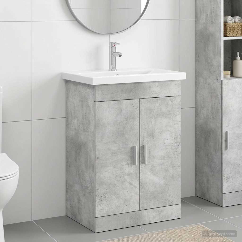 Badezimmermöbel-Set Betongrau 61 x 40 x 84,5 cm Holzwerkstoff