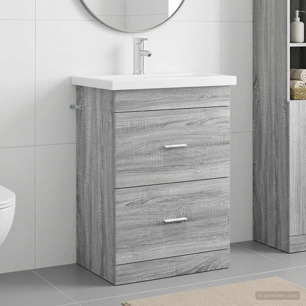 Badezimmermöbel-Set Grau Sonoma 61 x 40 x 84,5 cm Holzwerkstoff
